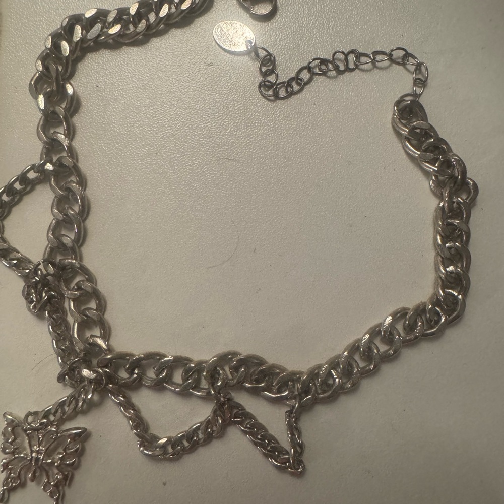 Silver Chain Necklace with Butterfly Pendant
